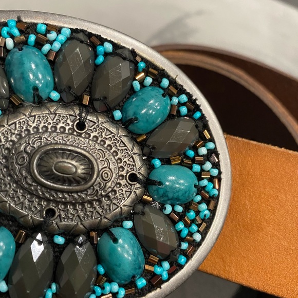 Esprit Oval buckle belt, Women leather belt with blue stones Vintage - Picture 16 of 16